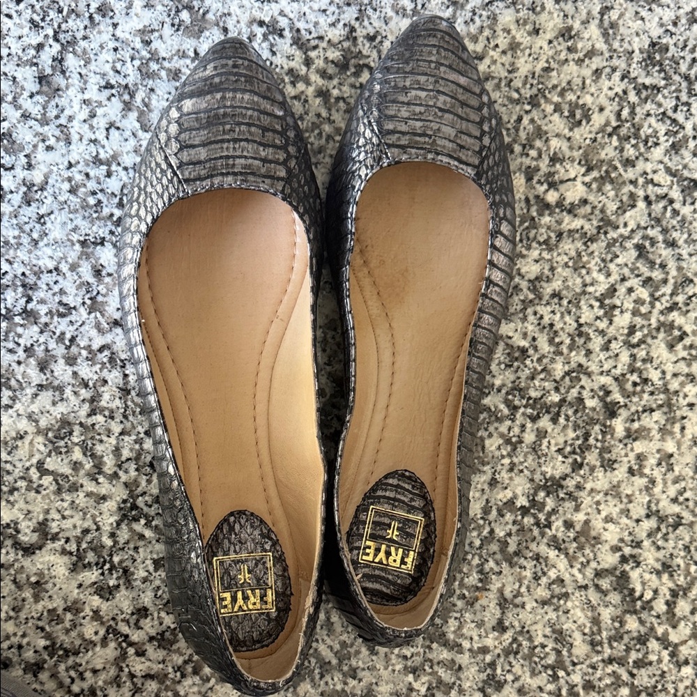 Frye Silver and Tan Flats
